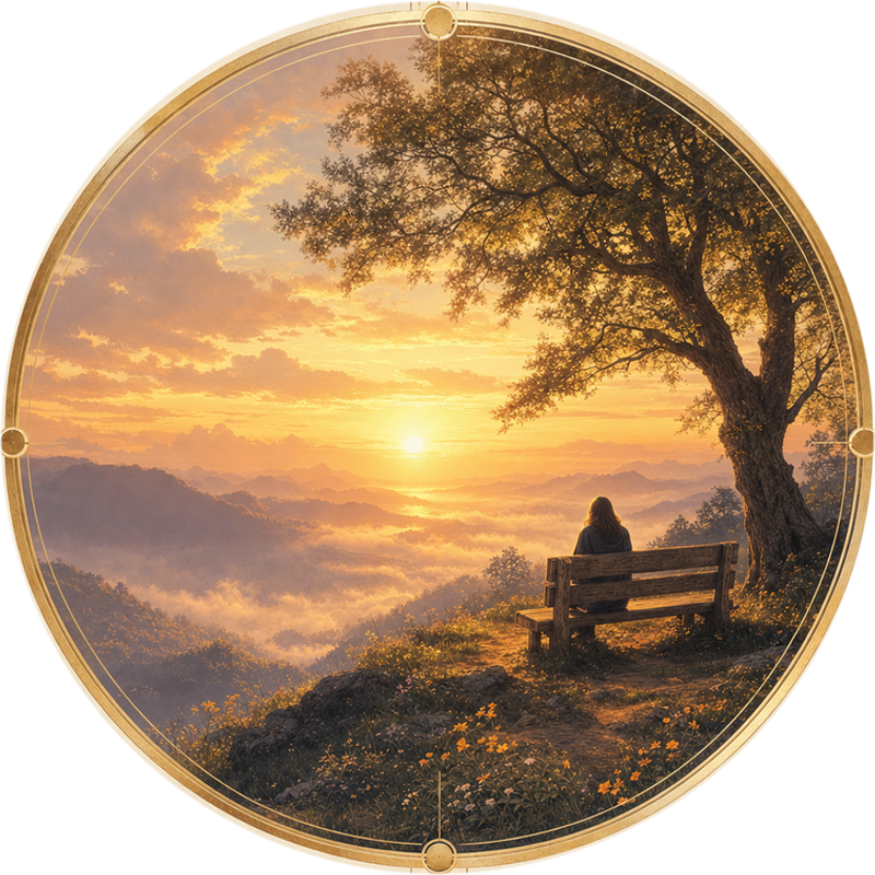 In loving memory In loving memory: a bench under a tree on a hill above the clouds at sunrise