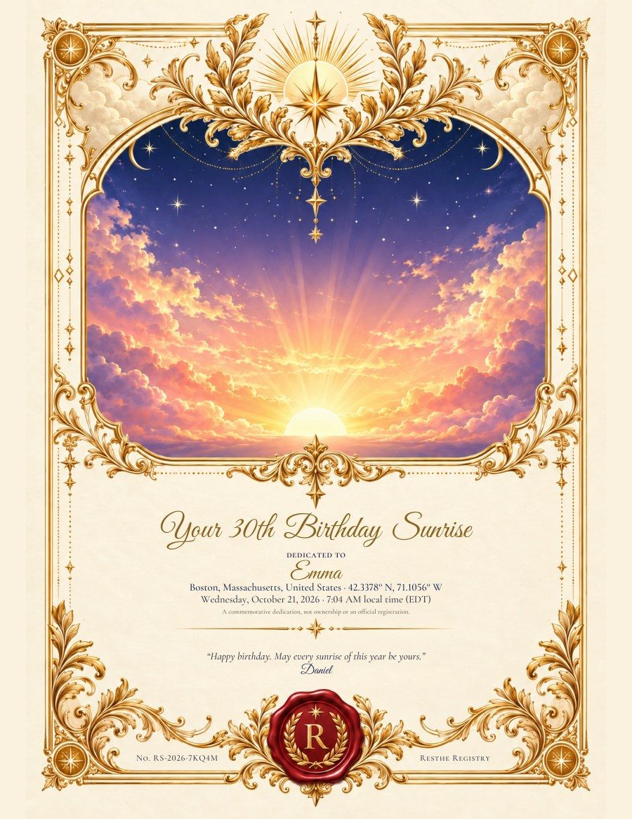 Anniversary Sunrise: An example certificate. Anniversary Sunrise: An example certificate.