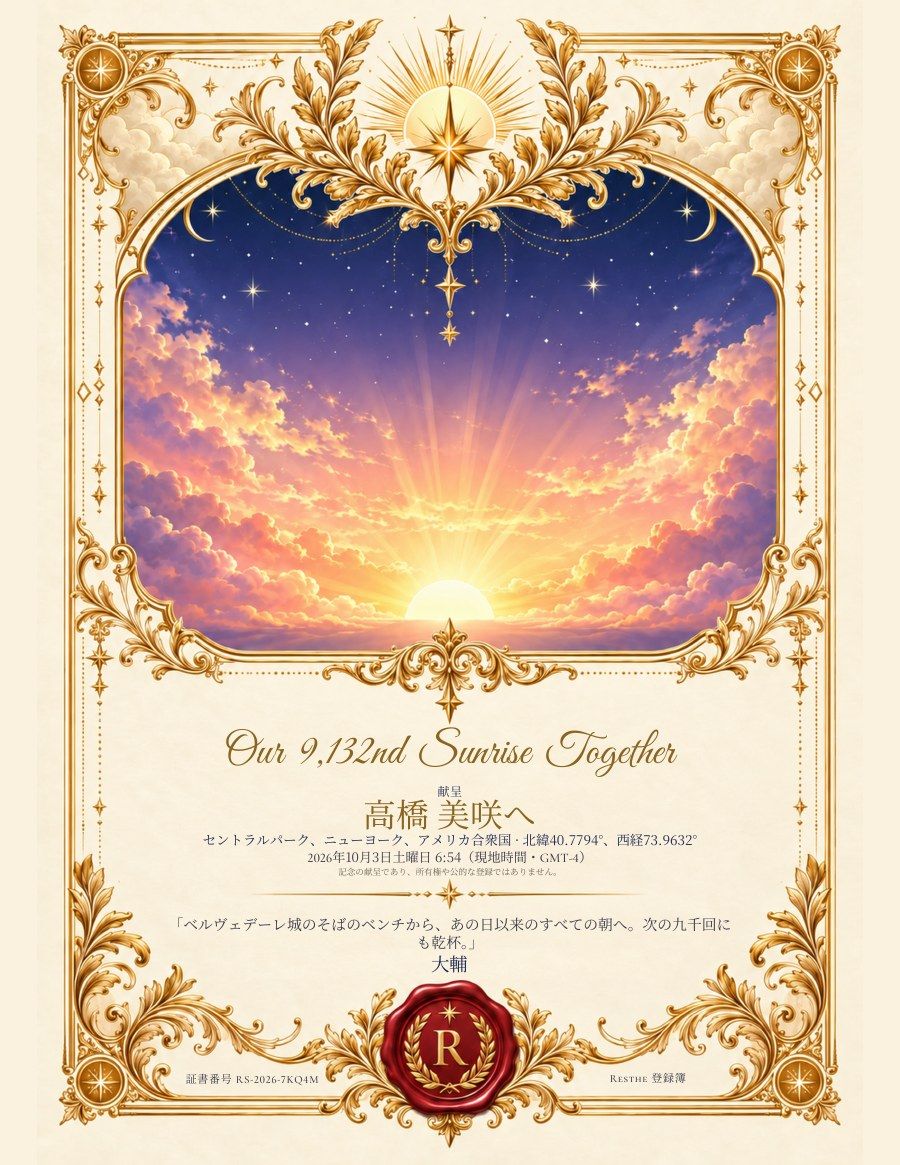 The Nth Sunrise: 証書の例。