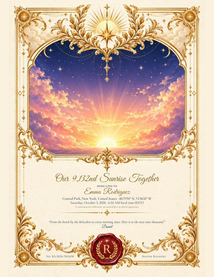 The Nth Sunrise: An example certificate. The Nth Sunrise: An example certificate.