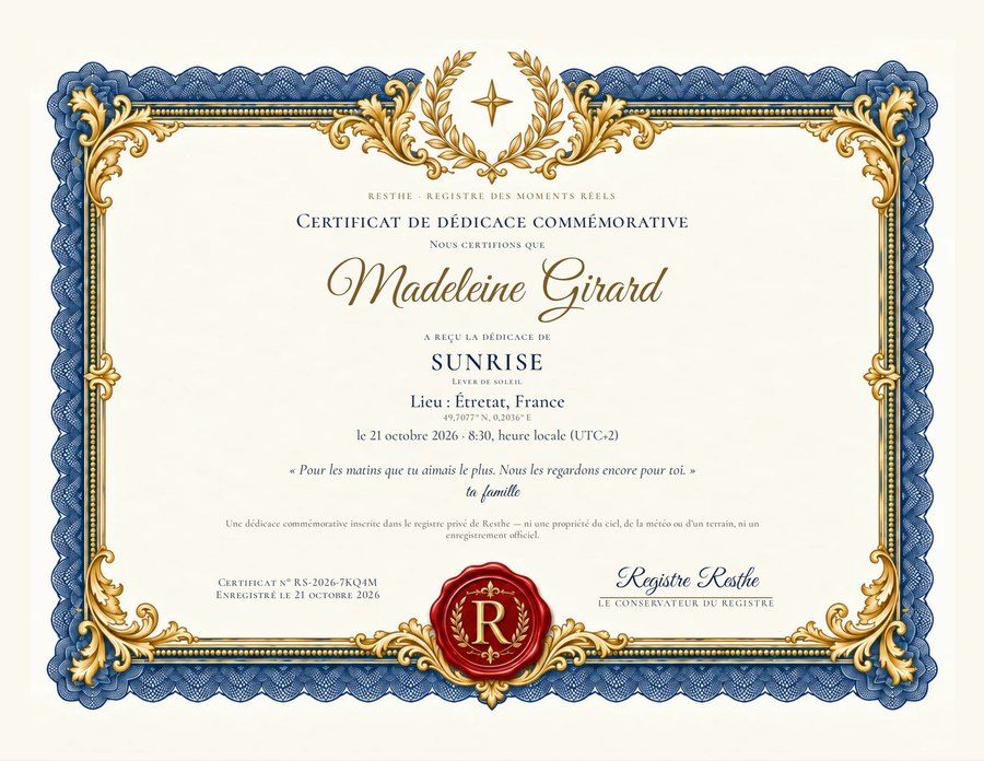 The Sunrise: Un exemple de certificat. The Sunrise: Un exemple de certificat.