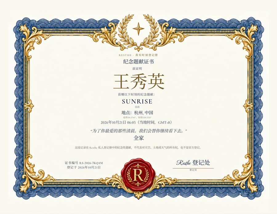 The Sunrise: 证书示例。 The Sunrise: 证书示例。