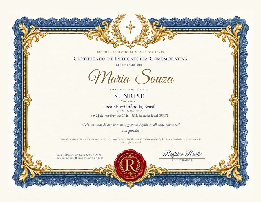 The Sunrise: Um exemplo de certificado. The Sunrise: Um exemplo de certificado.