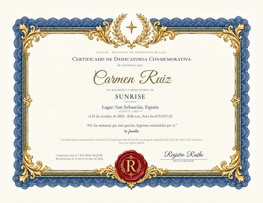 The Sunrise: Un ejemplo de certificado. The Sunrise: Un ejemplo de certificado.