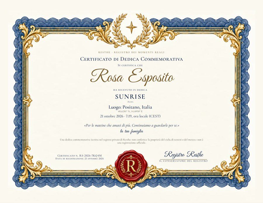 The Sunrise: Un esempio di certificato. The Sunrise: Un esempio di certificato.