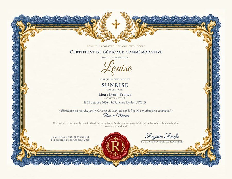 The Sunrise: Un exemple de certificat. The Sunrise: Un exemple de certificat.