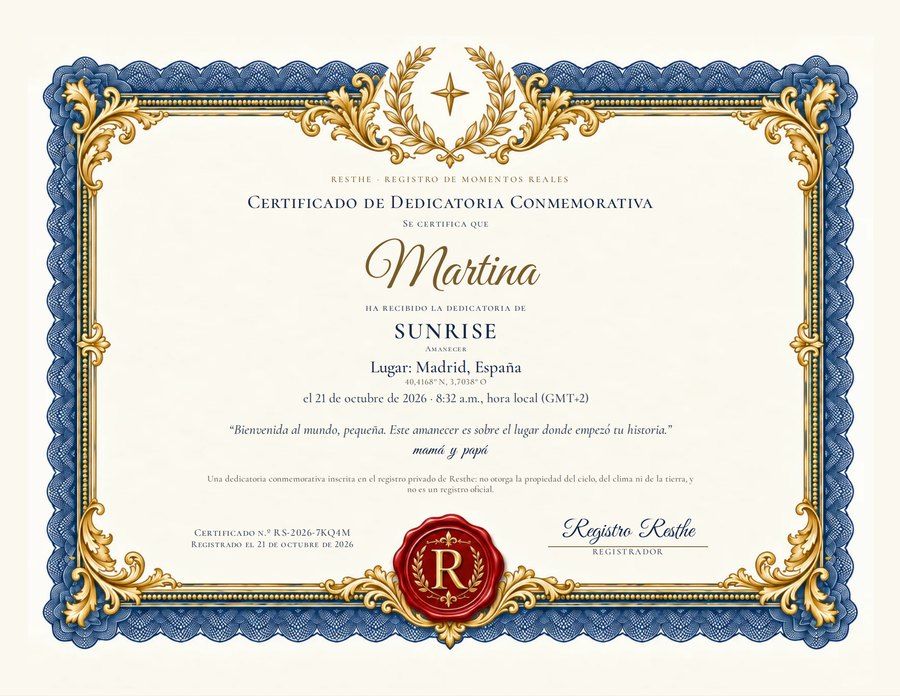 The Sunrise: Un ejemplo de certificado. The Sunrise: Un ejemplo de certificado.