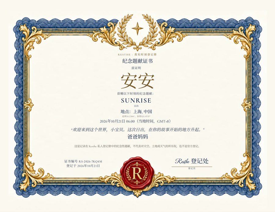 The Sunrise: 证书示例。 The Sunrise: 证书示例。