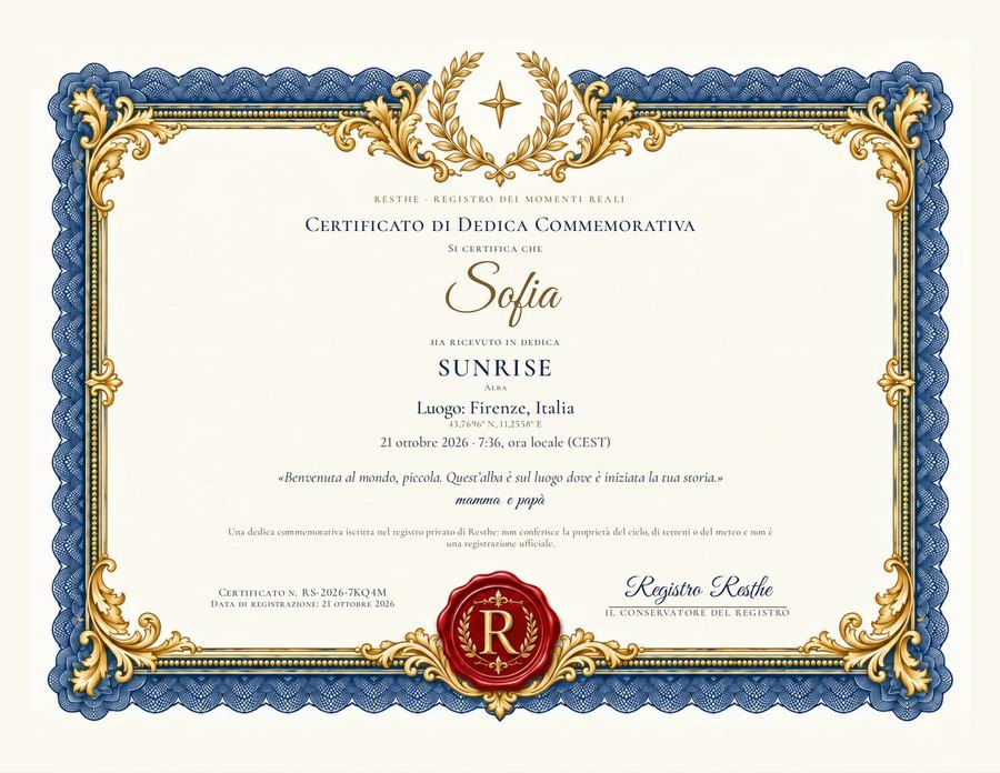 The Sunrise: Un esempio di certificato. The Sunrise: Un esempio di certificato.