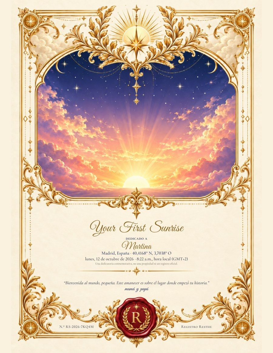 Your First Sunrise: Un ejemplo de certificado. Your First Sunrise: Un ejemplo de certificado.
