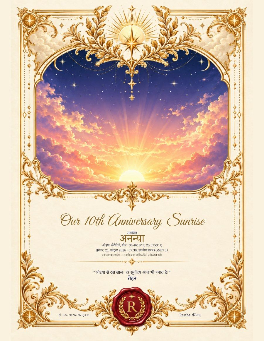 Anniversary Sunrise: प्रमाणपत्र का एक उदाहरण। Anniversary Sunrise: प्रमाणपत्र का एक उदाहरण।