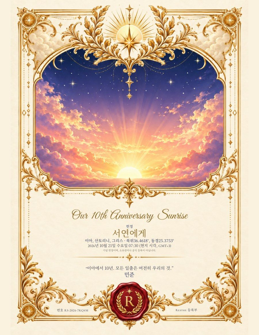 Anniversary Sunrise: 증서 예시. Anniversary Sunrise: 증서 예시.