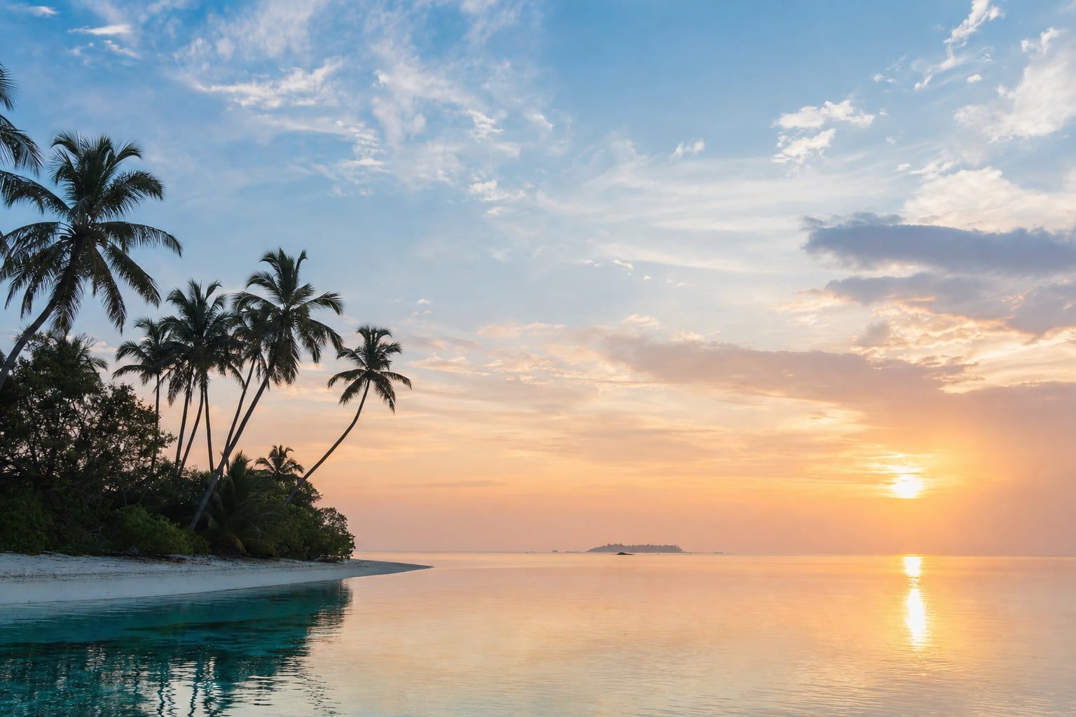 Sunrise over the Maldives Sunrise over a calm lagoon in the Maldives