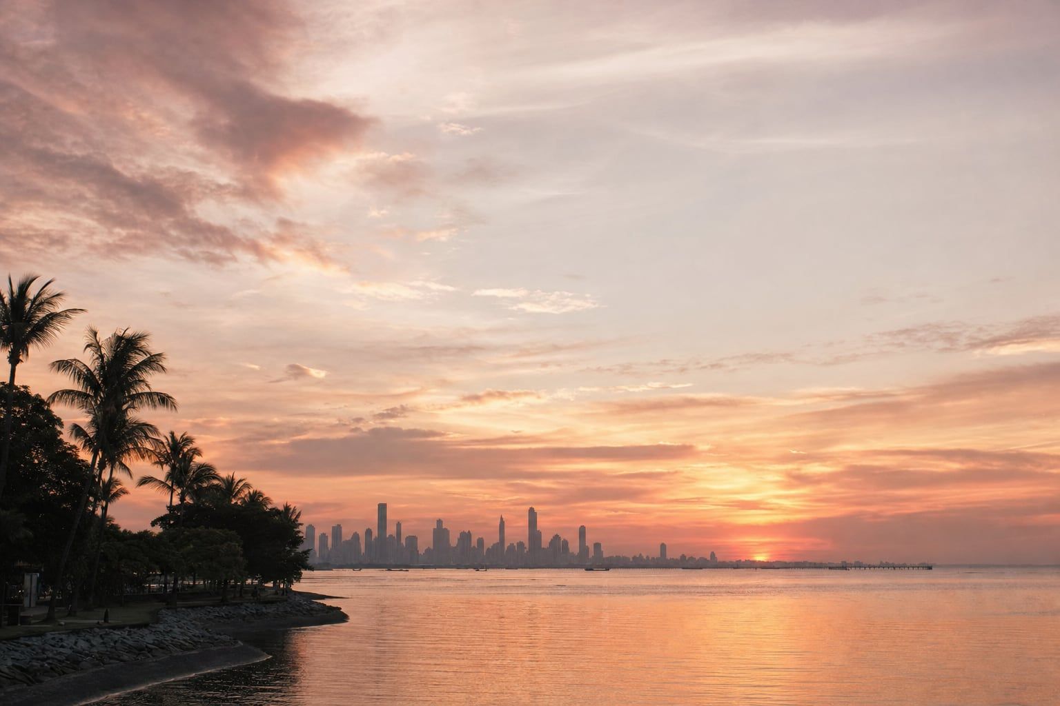 Sunset over Marina Bay, Singapore Sunset over Marina Bay with the Singapore skyline in the distance