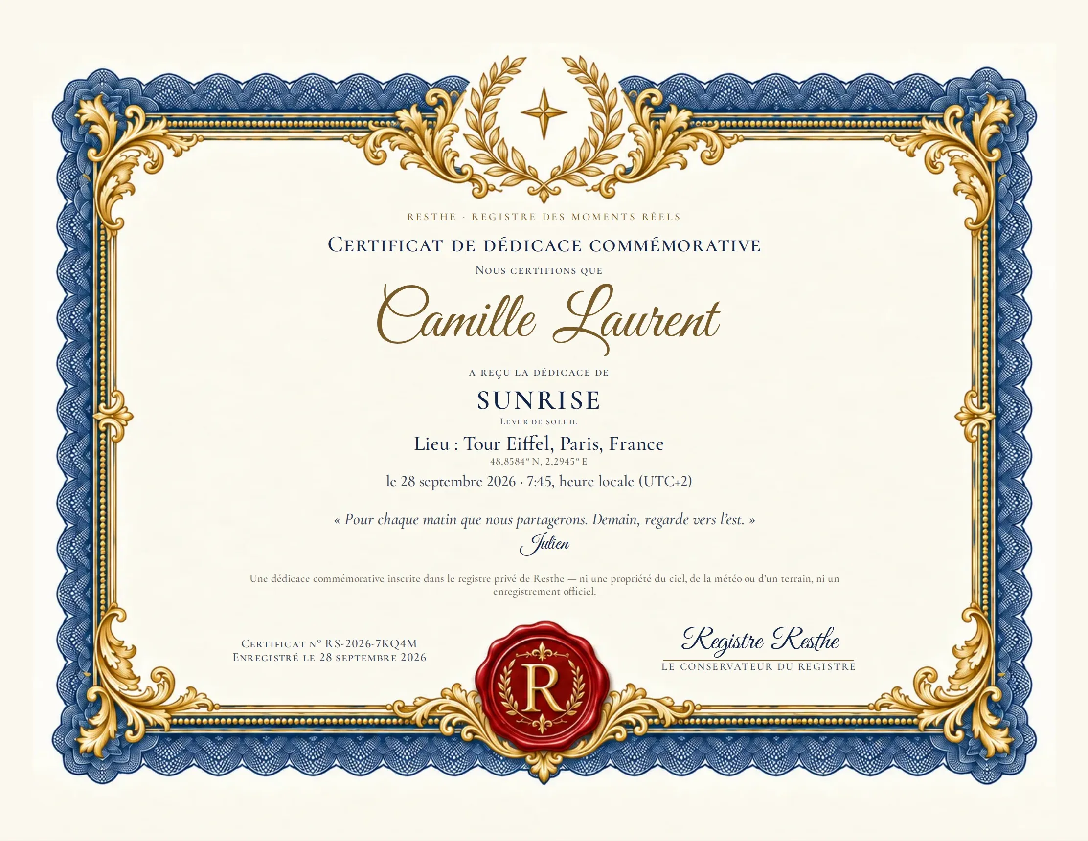 Certificat Merveilles du ciel