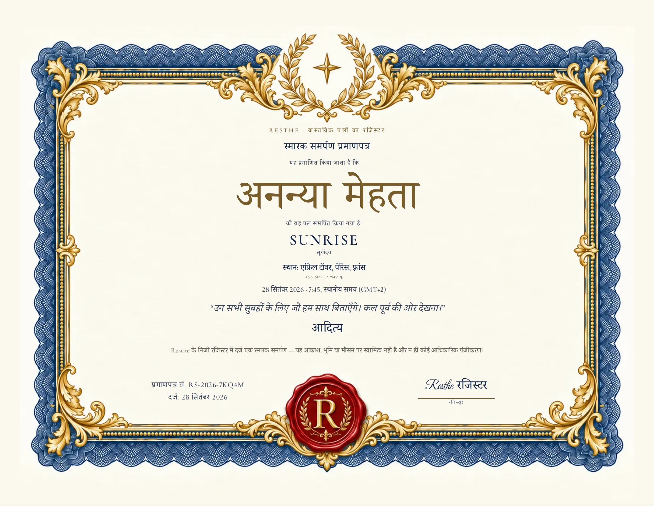 आसमान के अजूबों का प्रमाणपत्र